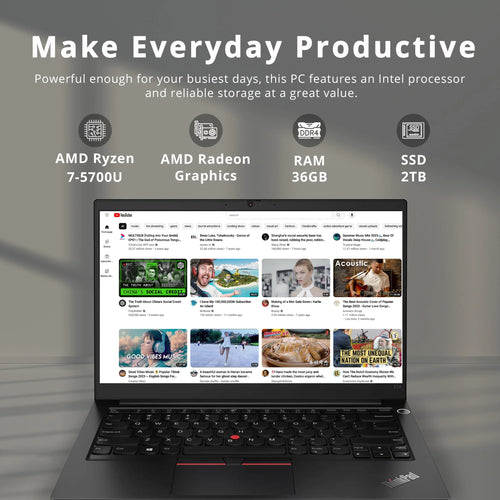 14" FHD Laptop, AMD Ryzen 7 5700U, 36GB RAM, 2TB SSD, Black Z2671