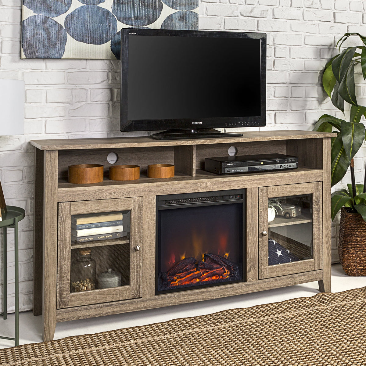 Wood Highboy Fireplace TV Stand C953