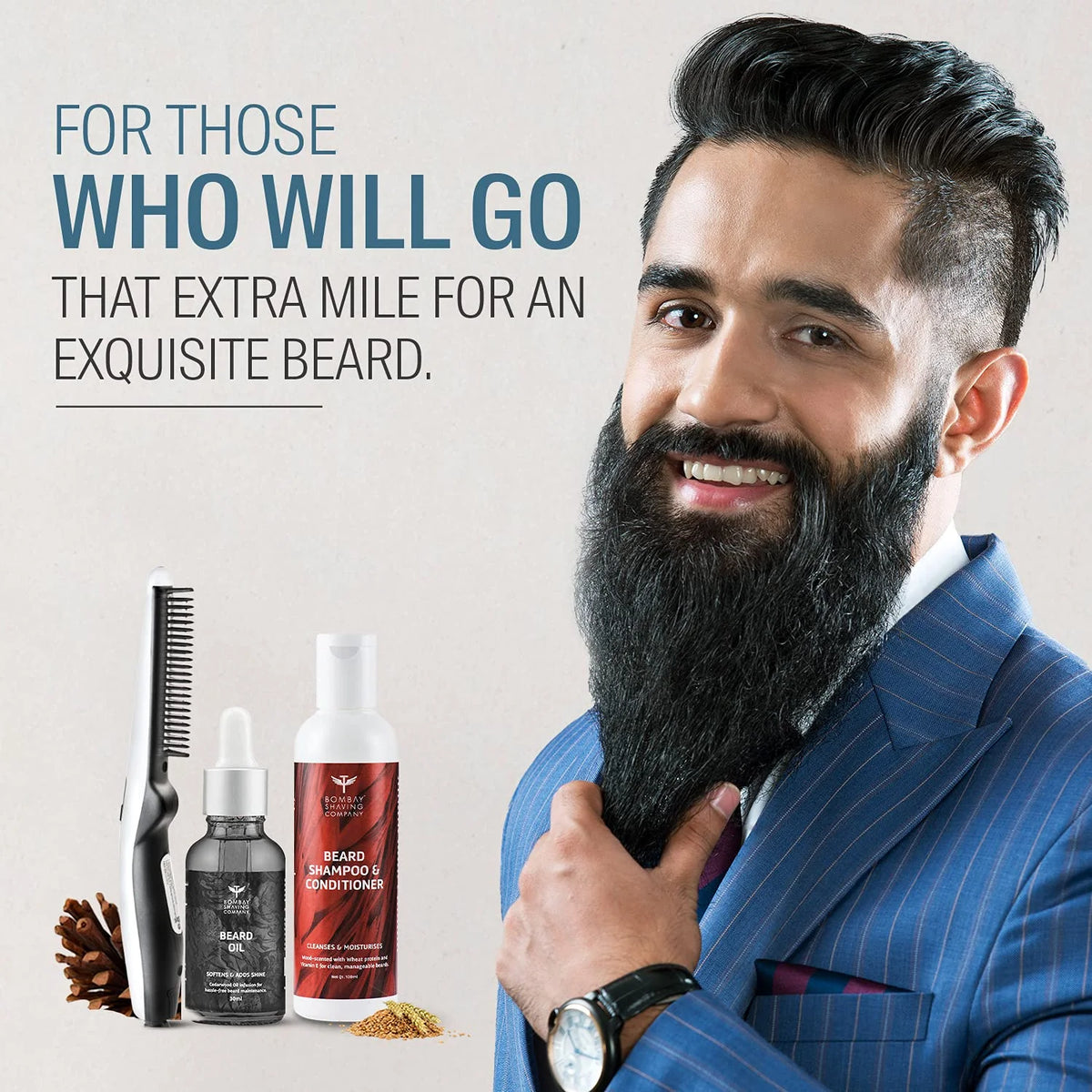 3-in-1 Beard Straightener Kit with Beard Oil, Shampoo & Conditioner K12453