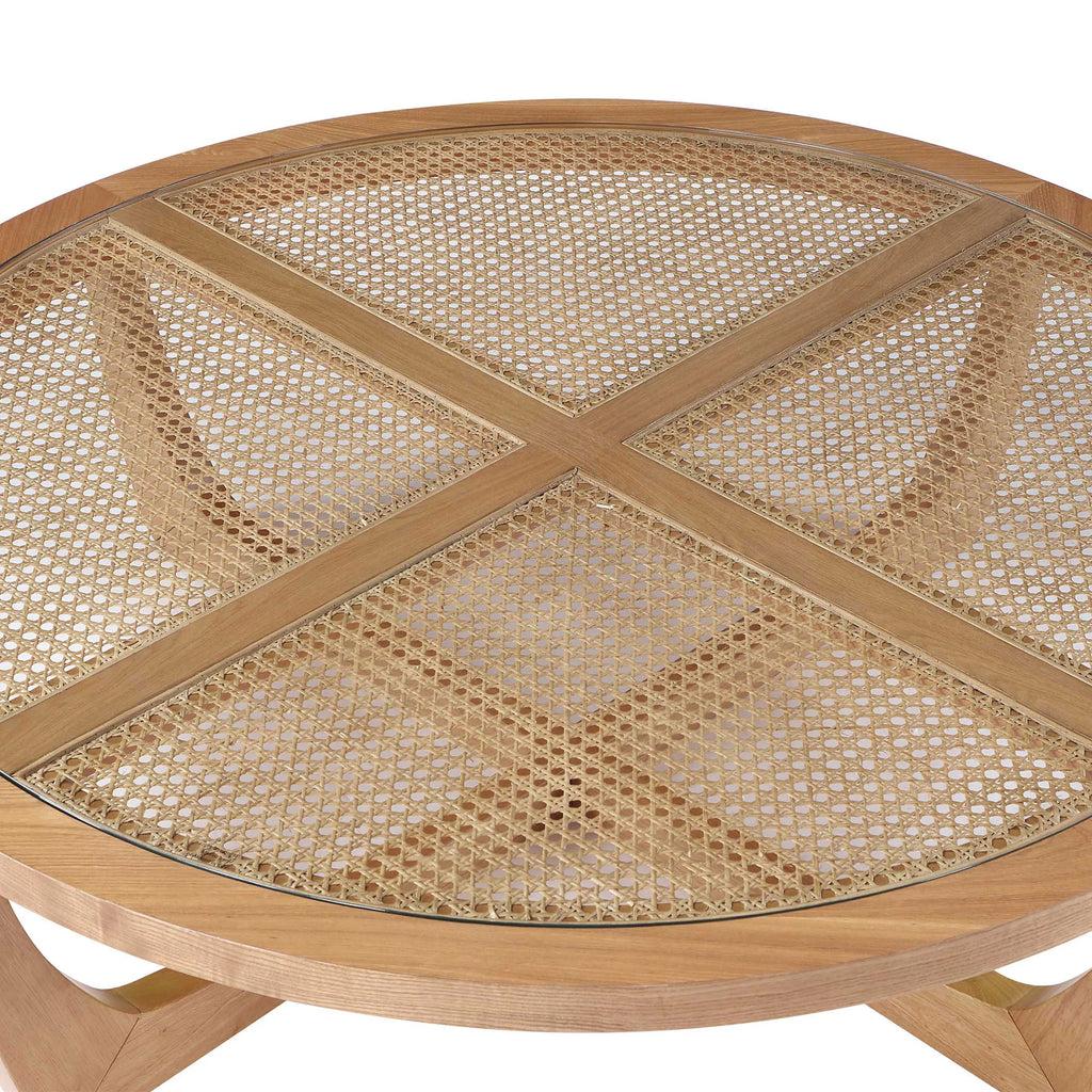 Rattan & Glass Coffee Table with Solid Wood Frame X5204