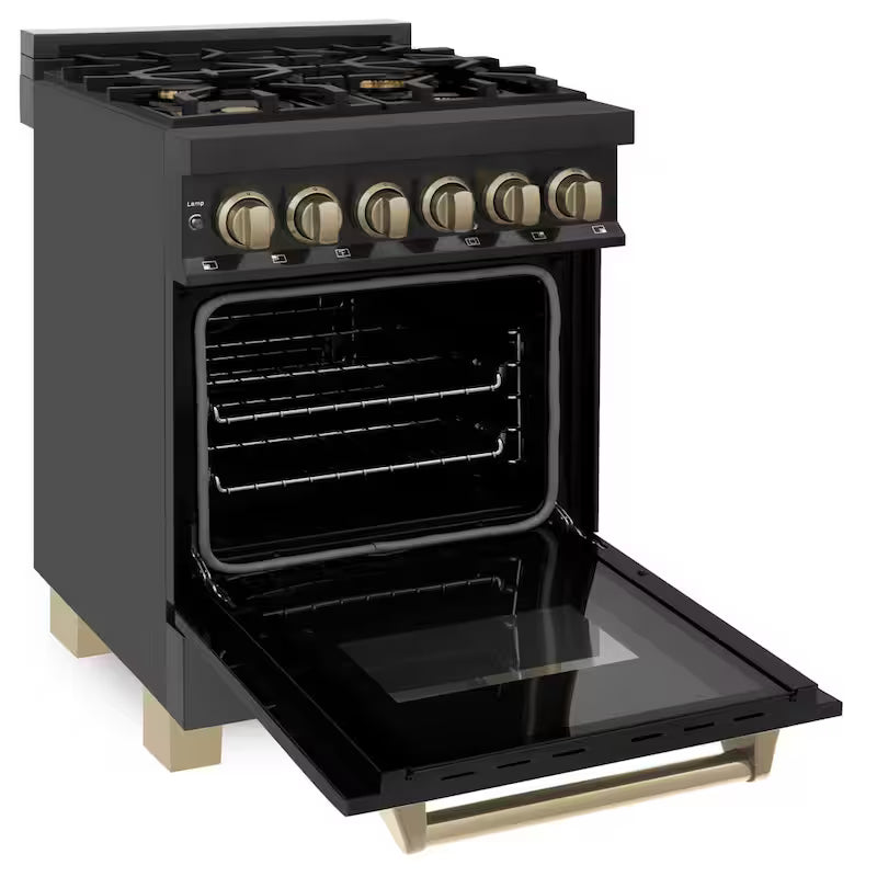 24 in. 4 Burner Dual Fuel Range in Black Stainless Steel and Champagne Bronze L4580
