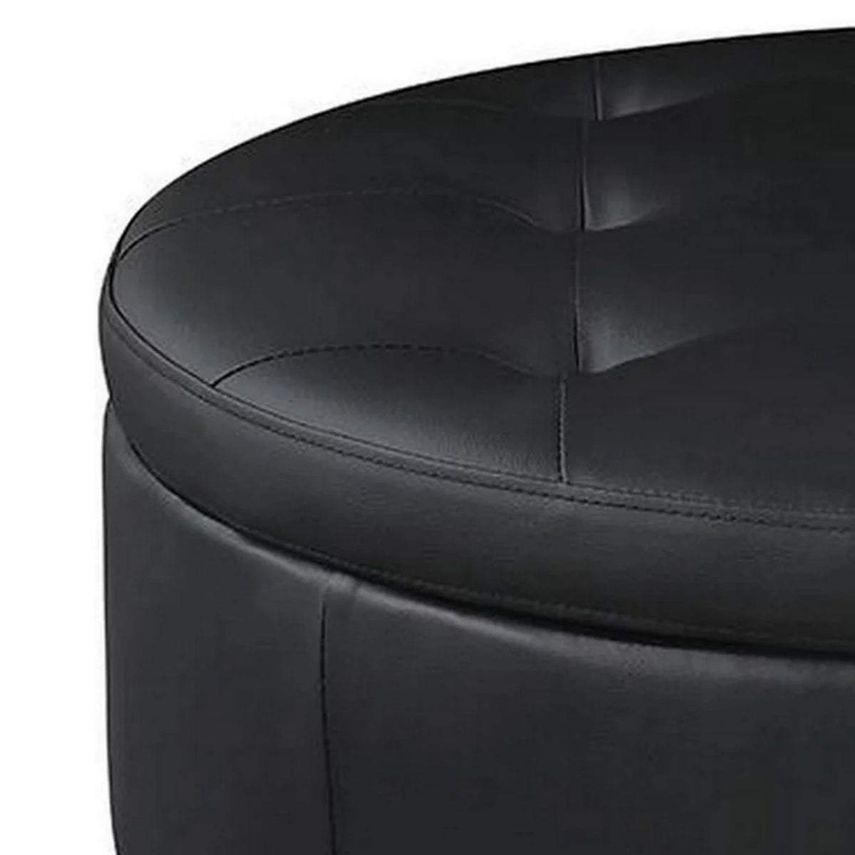 30 Inch Round Black Faux Leather Storage Ottoman C9892