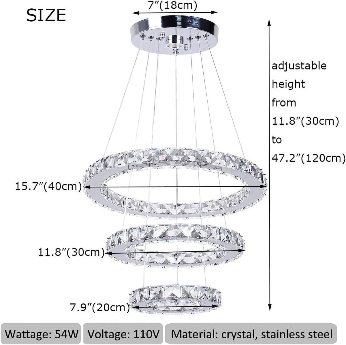 LED 3 Rings Crystal Chandelier Pendant Light J52312