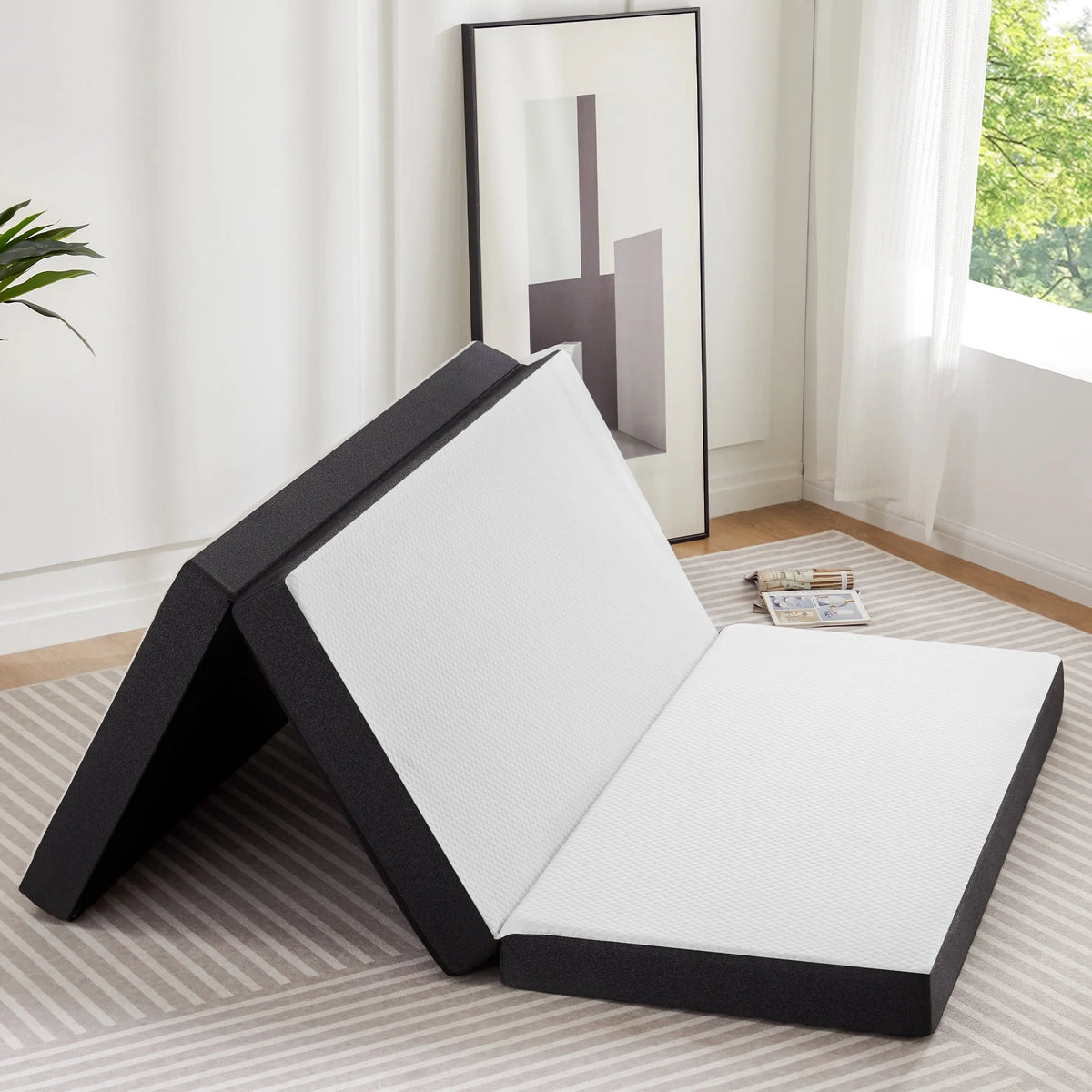 4 inch Tri-fold Memory Foam Mattress Topper, Twin Size, White J9185