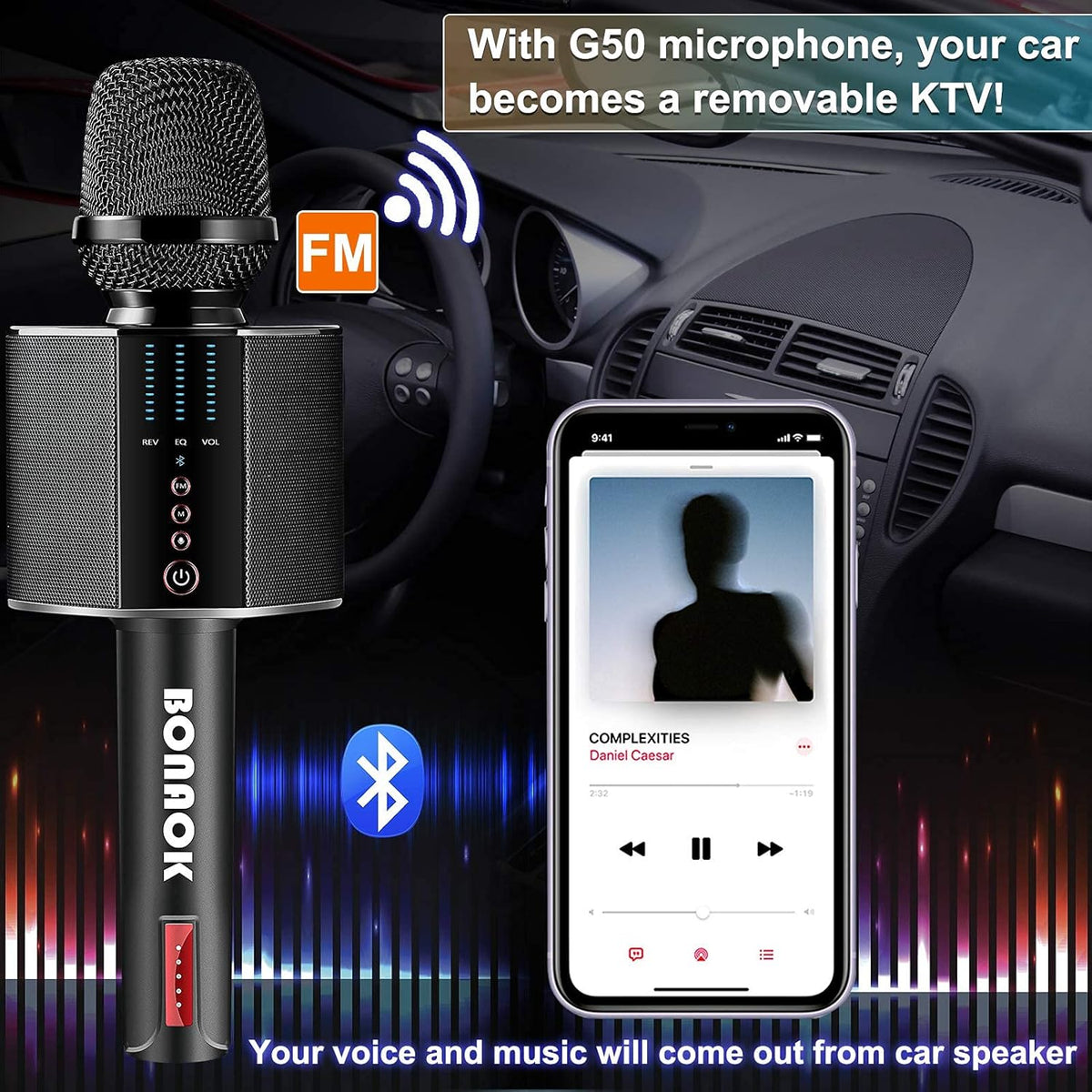 Black Wireless Bluetooth Karaoke Microphone F3535