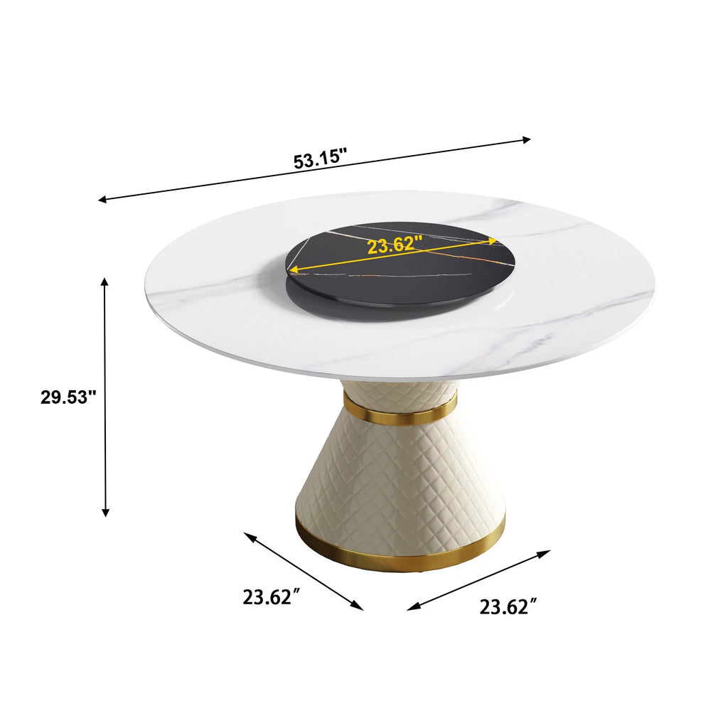 White Sintered Stone Round Dining Table with Black Slate Turntable Q427708