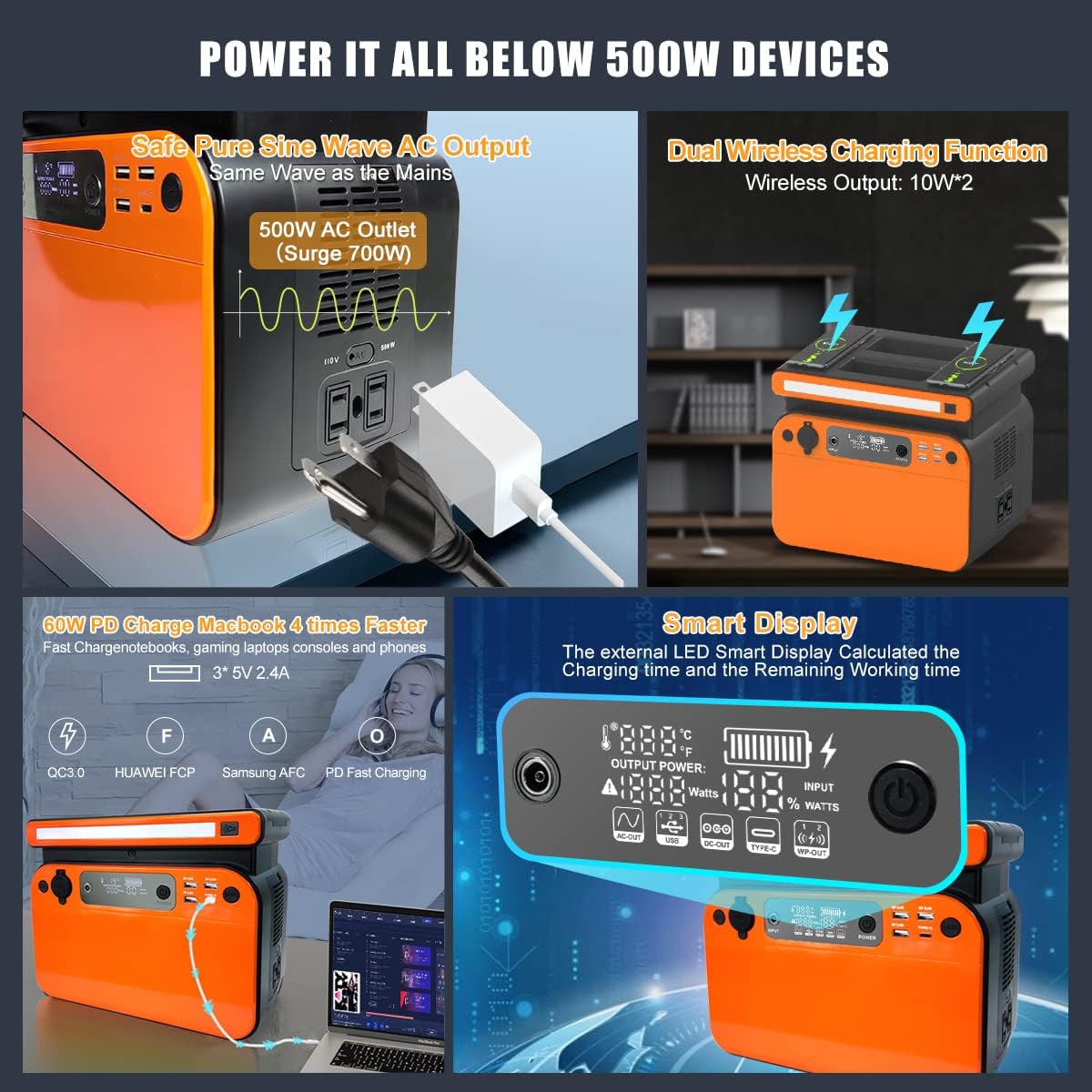 Portable Power Station 500W 518Wh LiFePO4 Battery Pack C844490