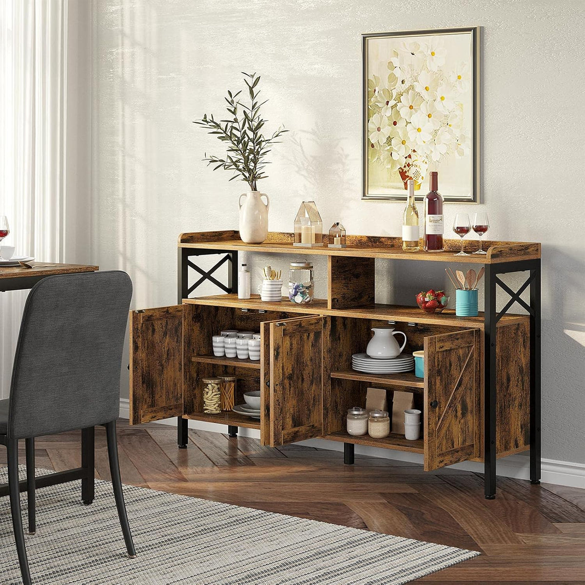 Rustic Brown 55Inch Console Table with Cabinet E92370