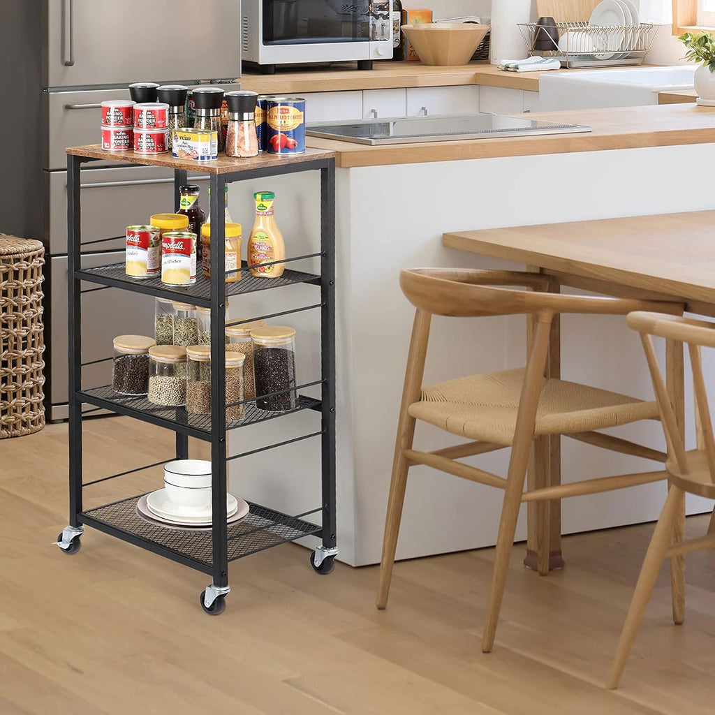 4-Tier Wood Kitchen Baker's Rack on Wheels F929