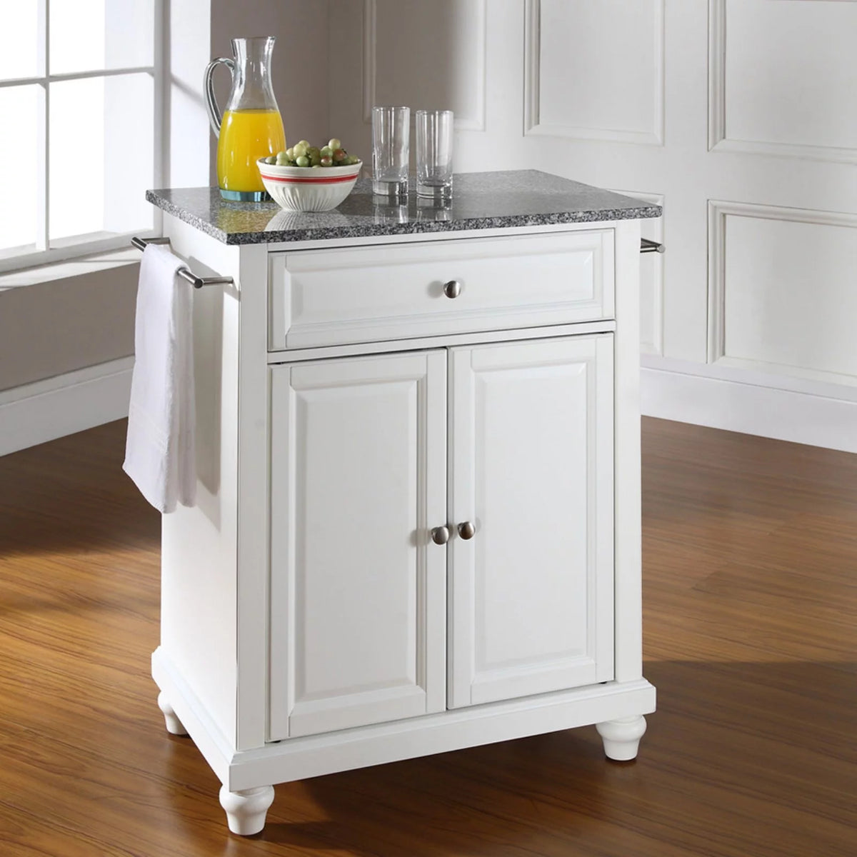 White Wood Portable Kitchen Island J343