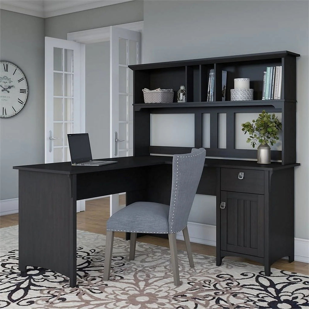 60" Wood L Shaped Desk with Hutch T8244