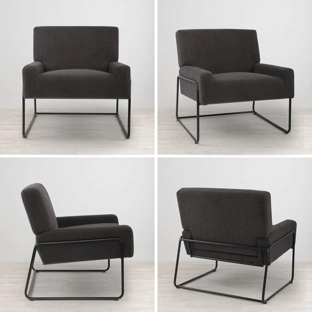 Fuzzy Gray Accent Chair with Metal Frame V14888