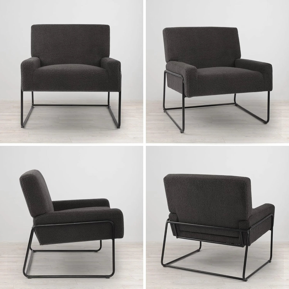 Fuzzy Gray Accent Chair with Metal Frame V14888