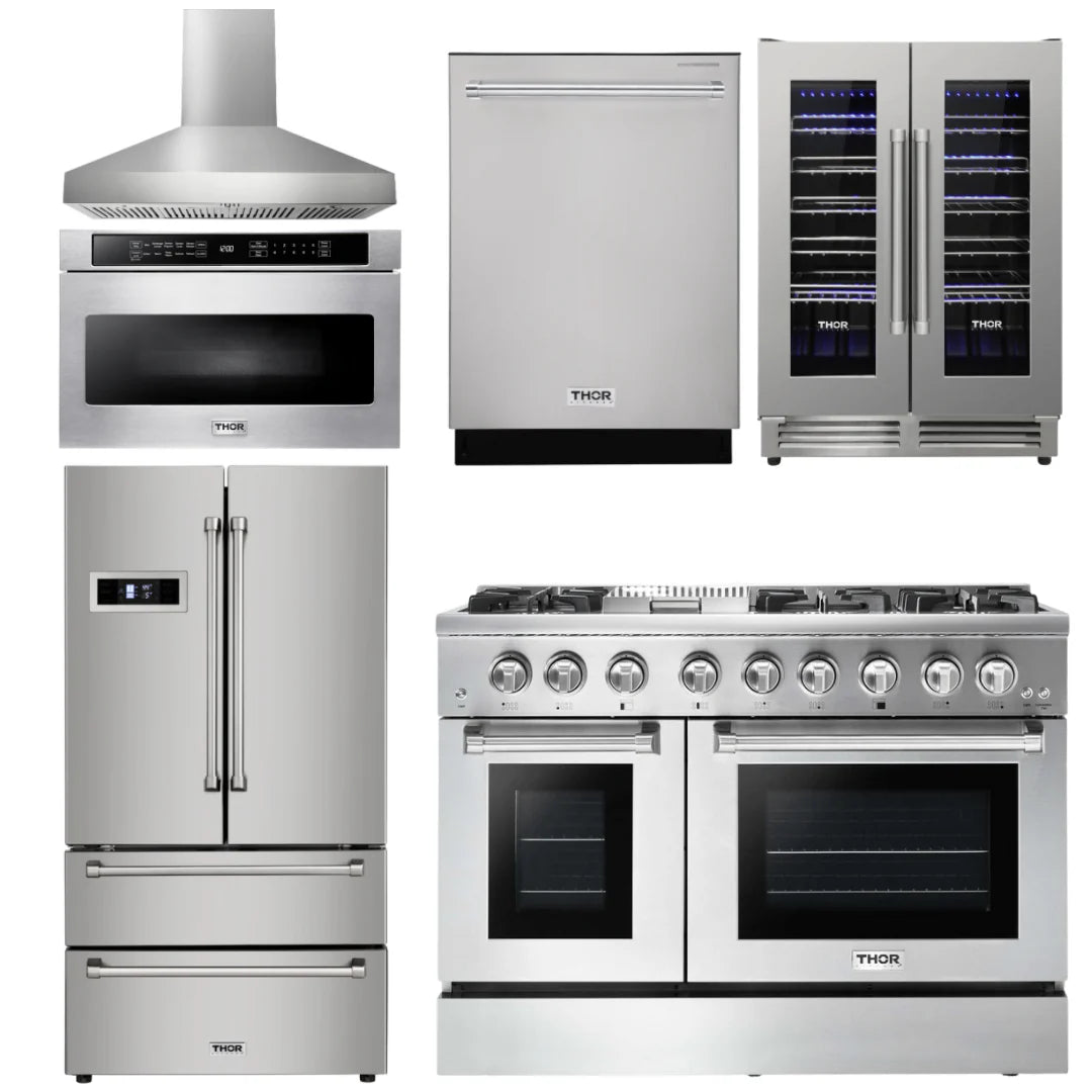48 Dual Fuel Range, Range Hood, Refrigerator, Dishwasher, Microwave, Wine Cooler H18975
