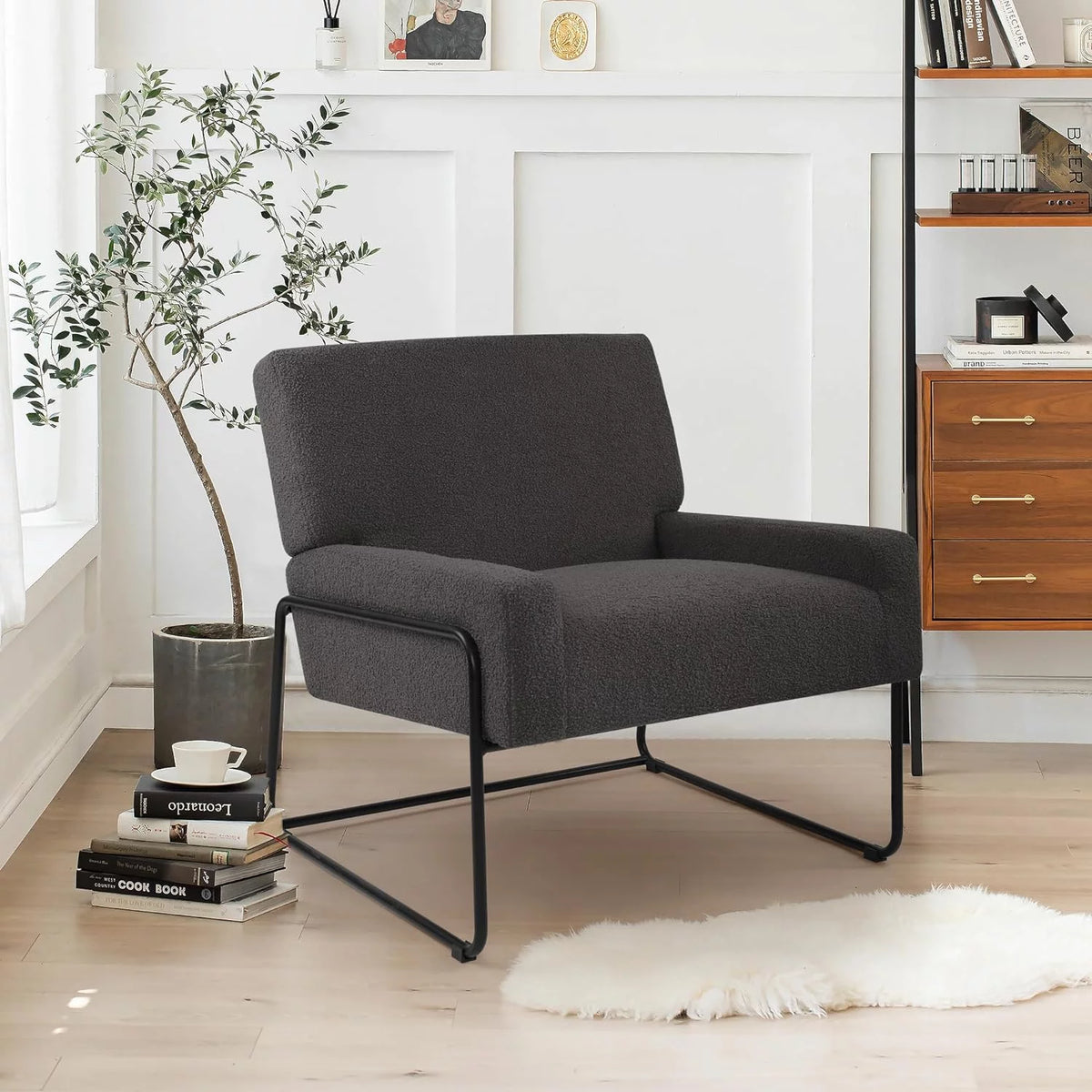 Fuzzy Gray Accent Chair with Metal Frame V14888