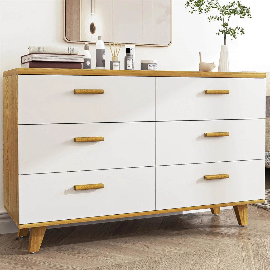White Wood 6 Drawer Dresser R8754