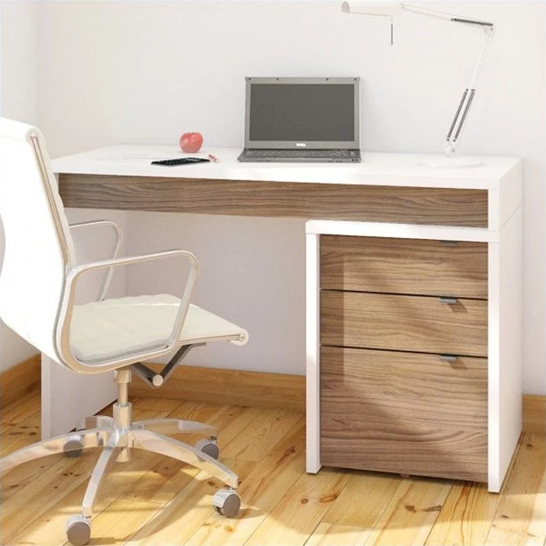 White and Walnut 3 Drawer Computer Desk P455