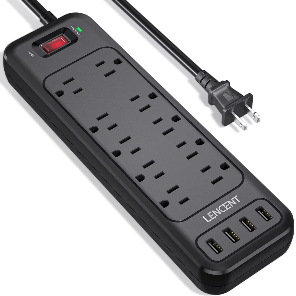 2 Prong Power Strip, 1700J Surge Protector, 6ft Extension Cord, 10 Outlets & 4 USB Ports J249479