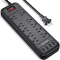 2 Prong Power Strip, 1700J Surge Protector, 6ft Extension Cord, 10 Outlets & 4 USB Ports J249479
