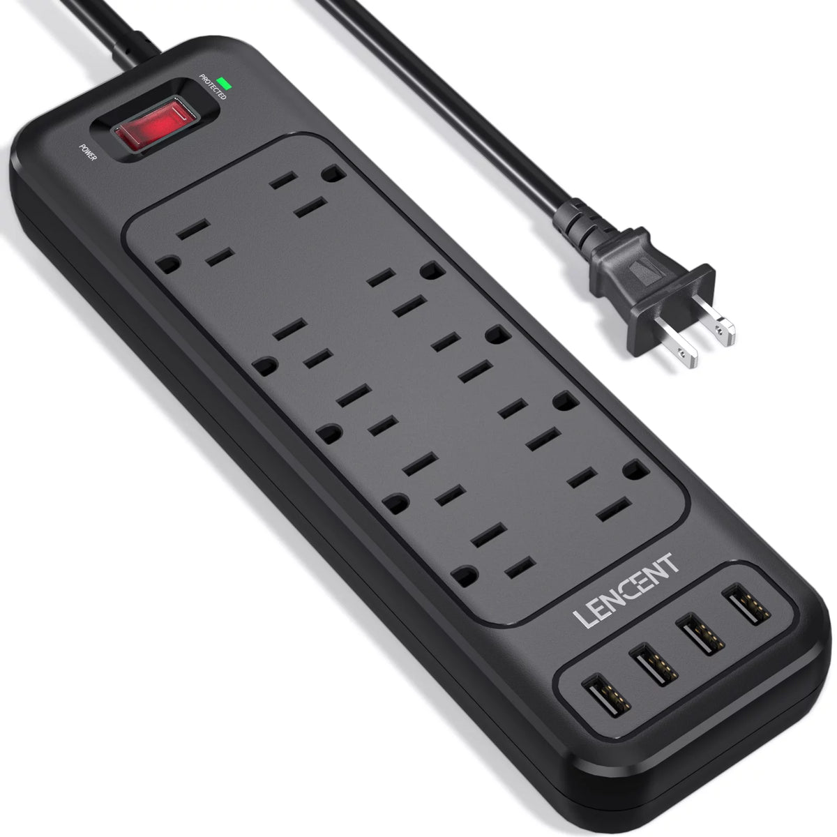2 Prong Power Strip, 1700J Surge Protector, 6ft Extension Cord, 10 Outlets & 4 USB Ports J249479