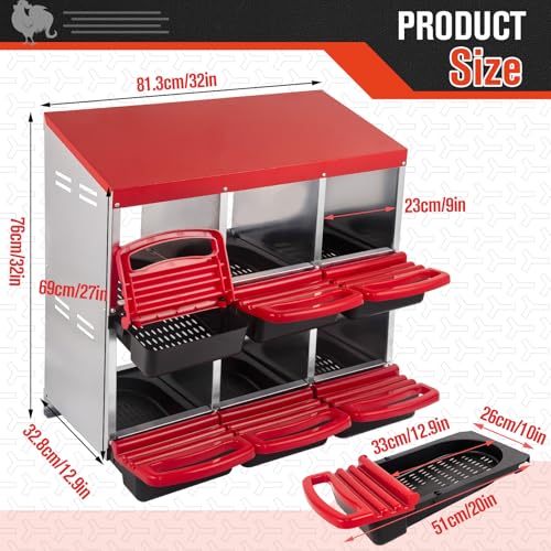 6 Hole Heavy Duty Metal Chicken Nesting Box with Removable Tray S73807