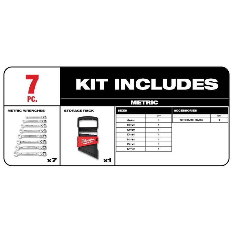 17-Piece Flex-Head Ratcheting Combination Wrench Set SAE S82574