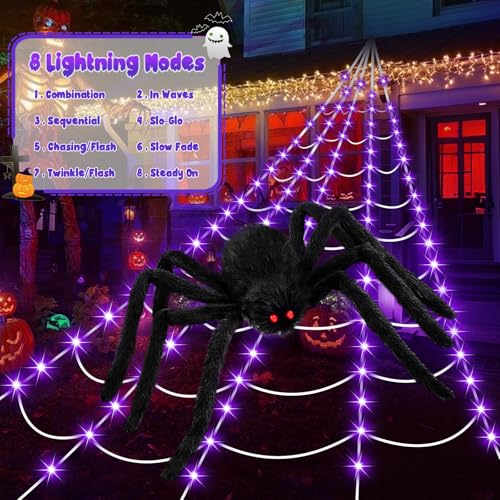 250 LED 16.4Ft Spider Web Lights with 59 Inch Giant Spider Y6068