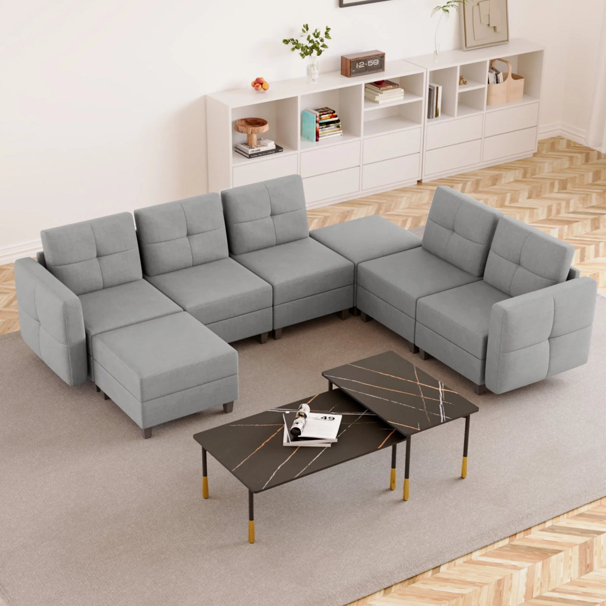 Gray Modular Sectional Sofa with Storage W160