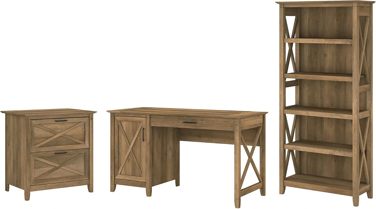 Reclaimed Pine Computer Desk with File Cabinet and Bookcase H4267