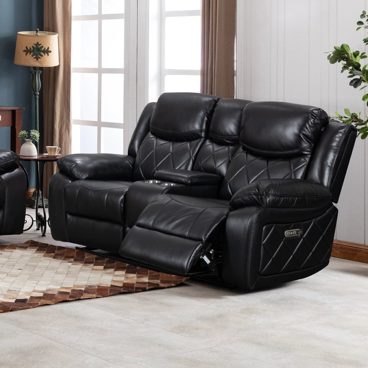 Black Faux Leather Power Reclining Sofa O70404