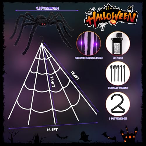250 LED 16.4Ft Spider Web Lights with 59 Inch Giant Spider Y6068