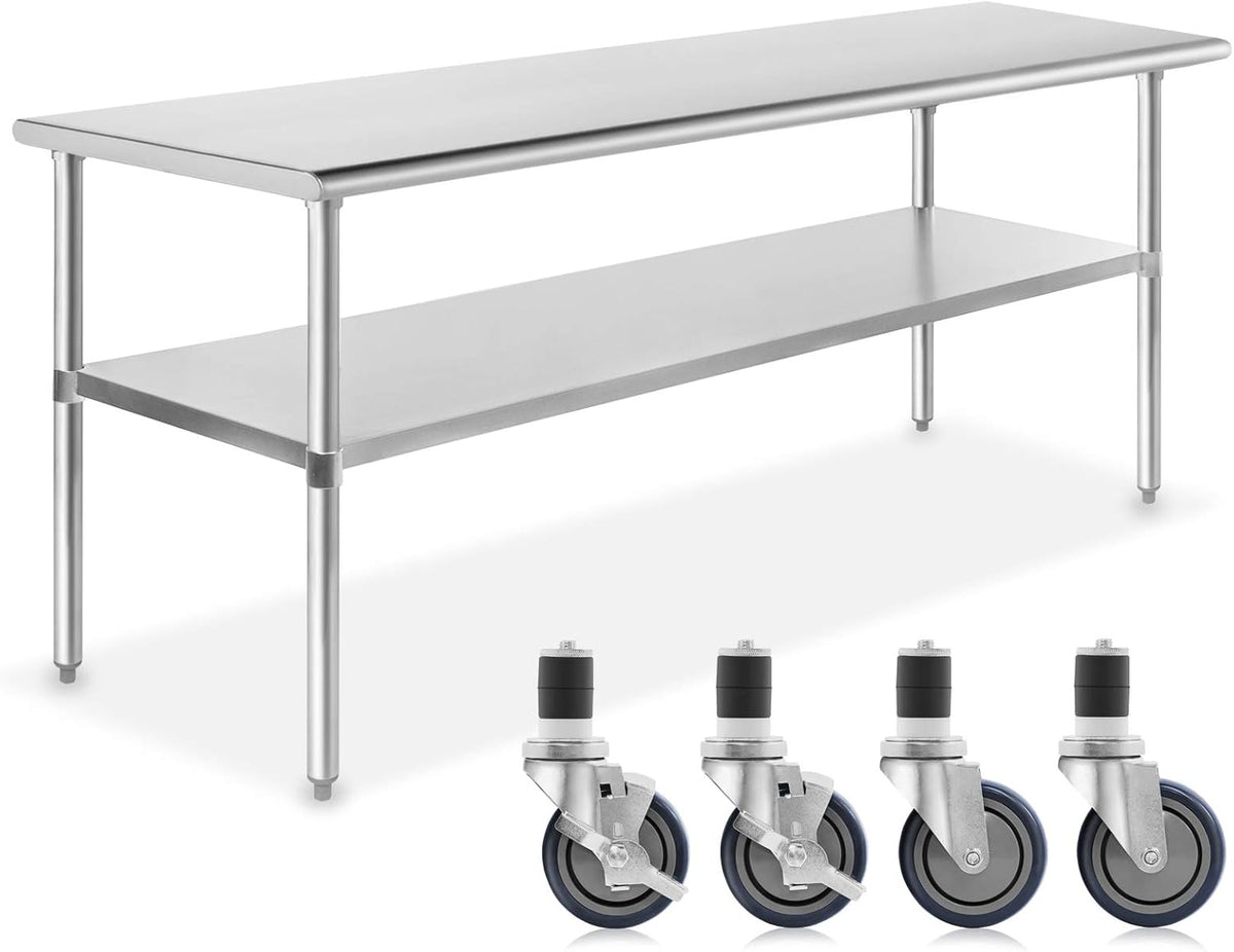 Stainless Steel Commercial Kitchen Prep & Work Table with 4 Casters A616