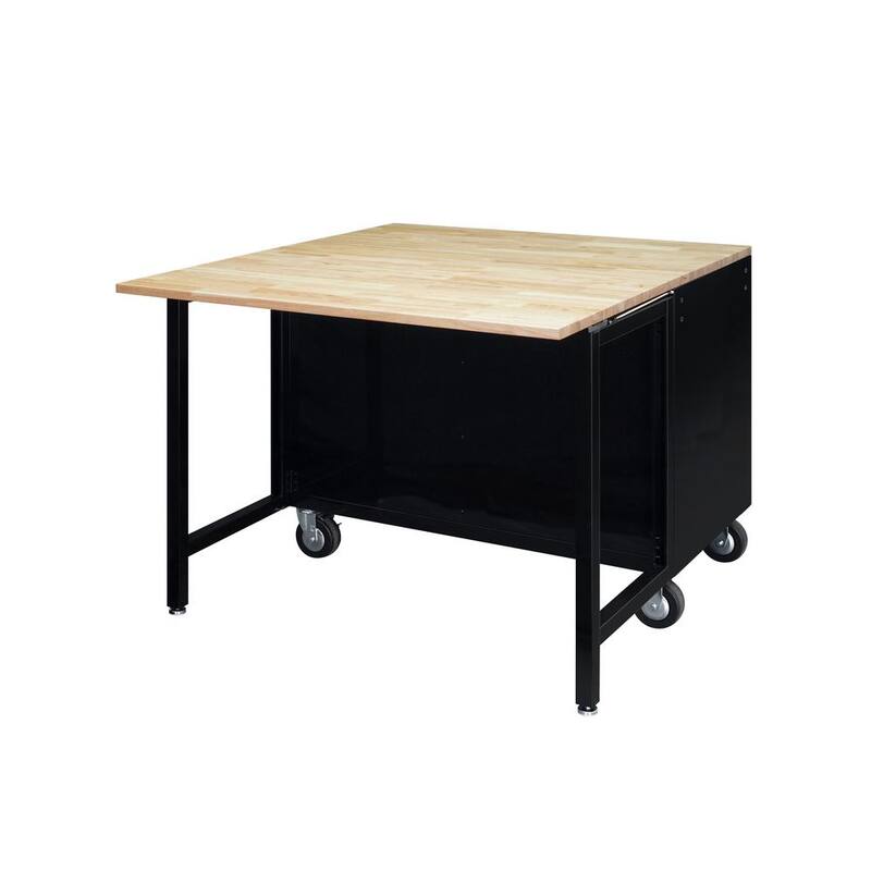 Black Mobile Workbench Cabinet with Extension Table U2166