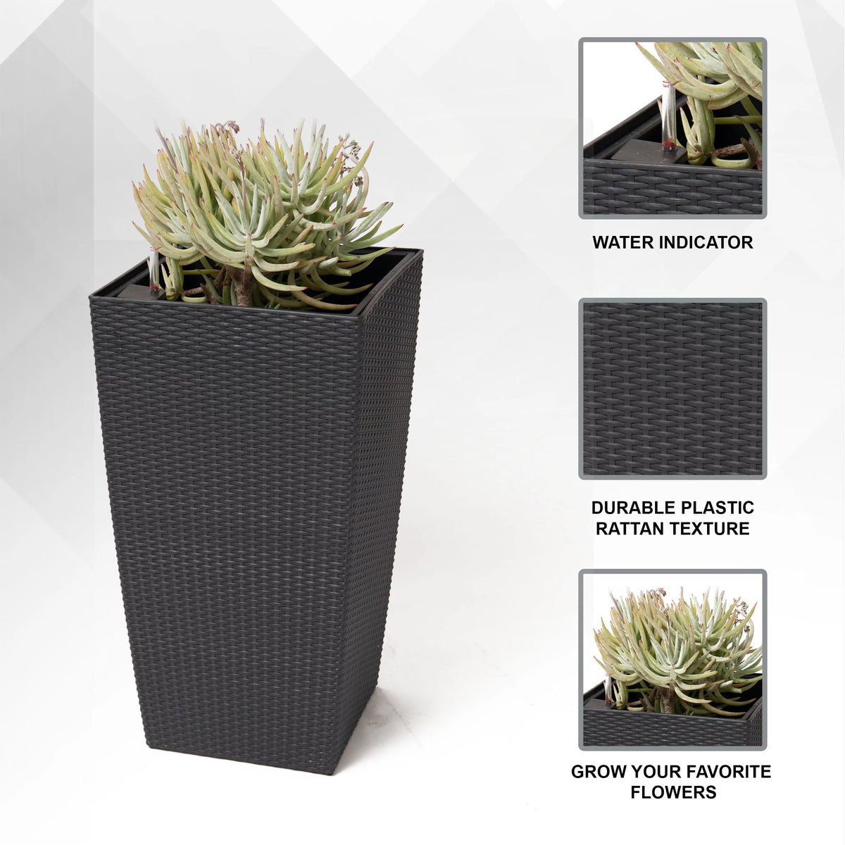 30" Black Rattan Self Watering Square Planter Pot C563