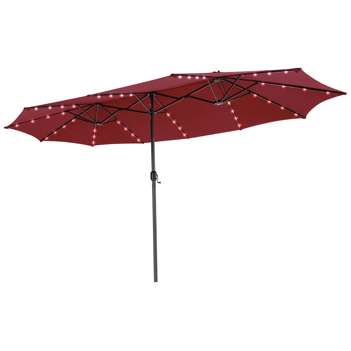 15FT Twin Patio Double-Sided Umbrella with 48 Solar LED Lights H207547