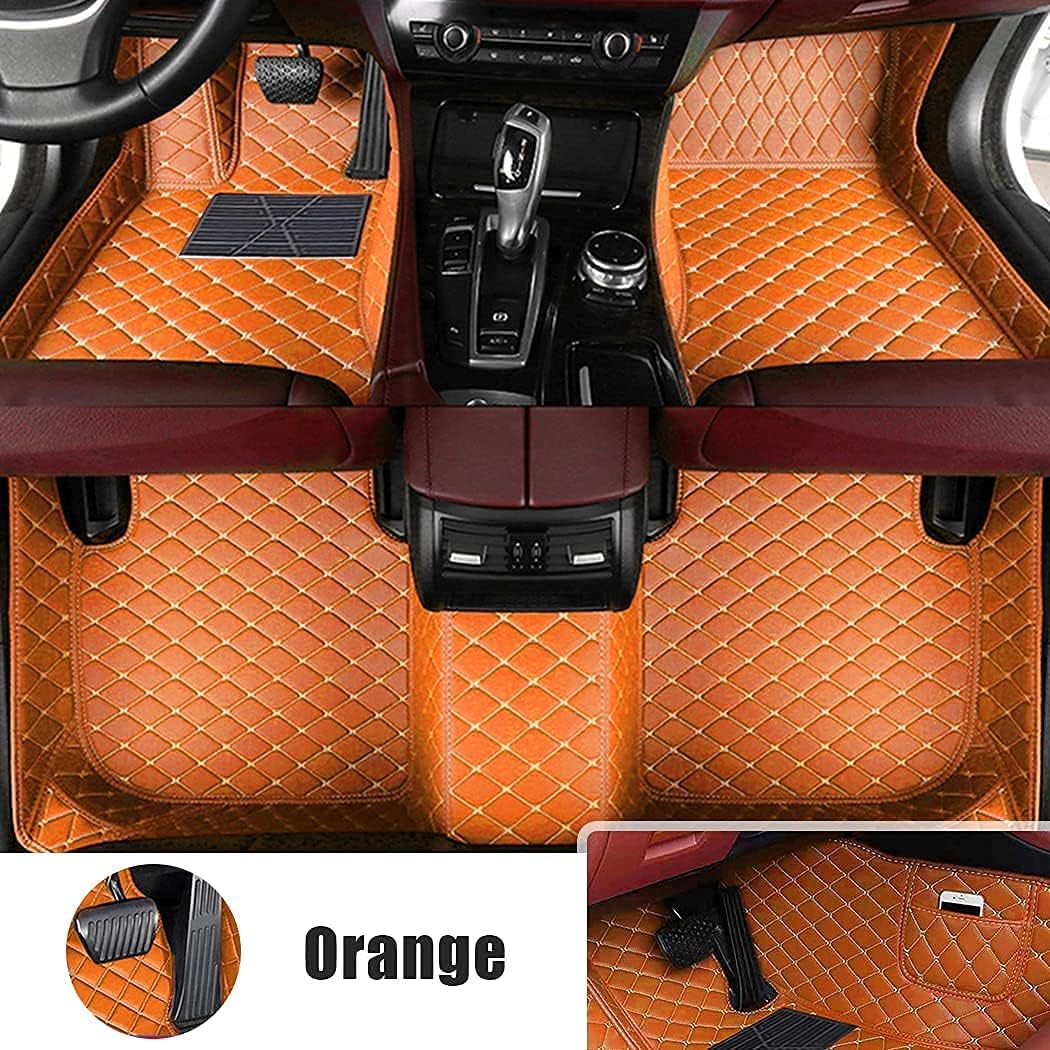 Brown Leather Car Floor Mats with Pocket V6807