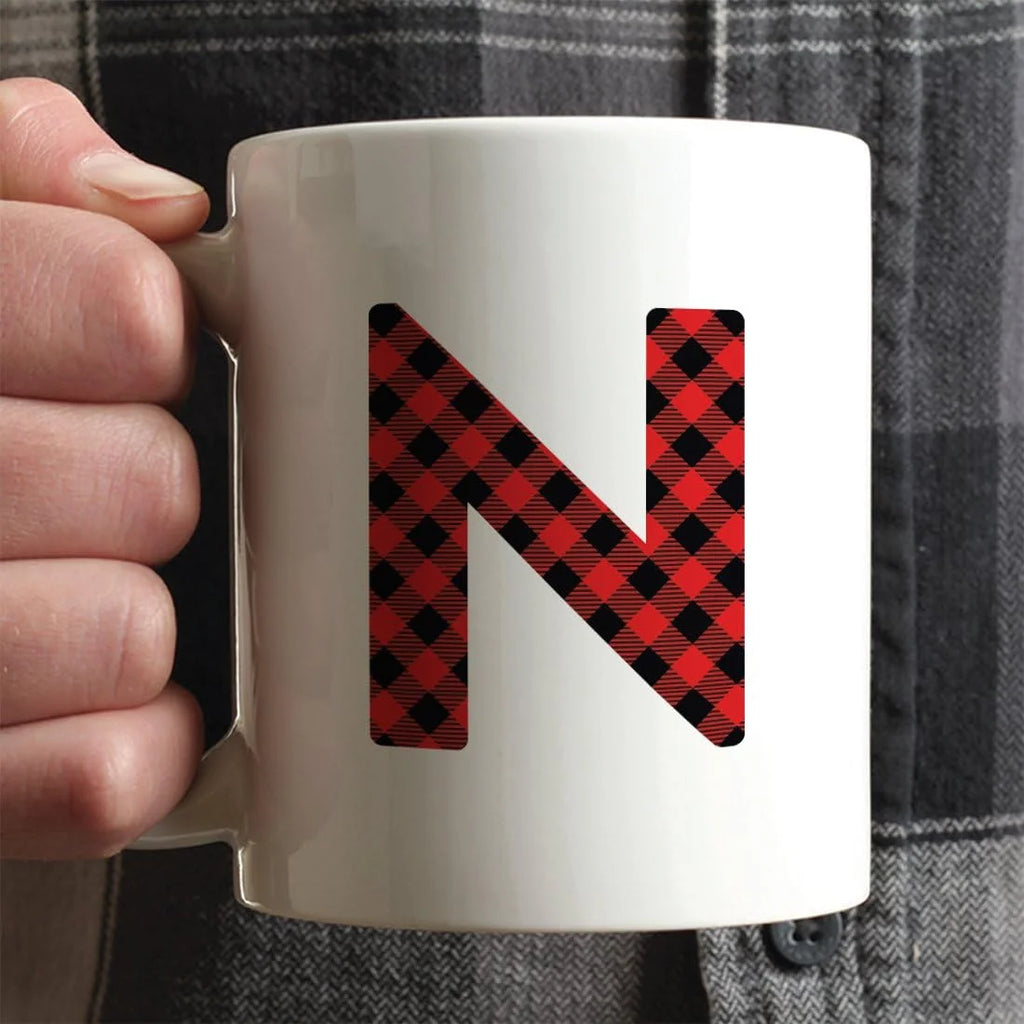 Hot Chocolate Coffee Mug Gift, Red Plaid Initial Letter, 1-Pack, Includes Gift Box U4080