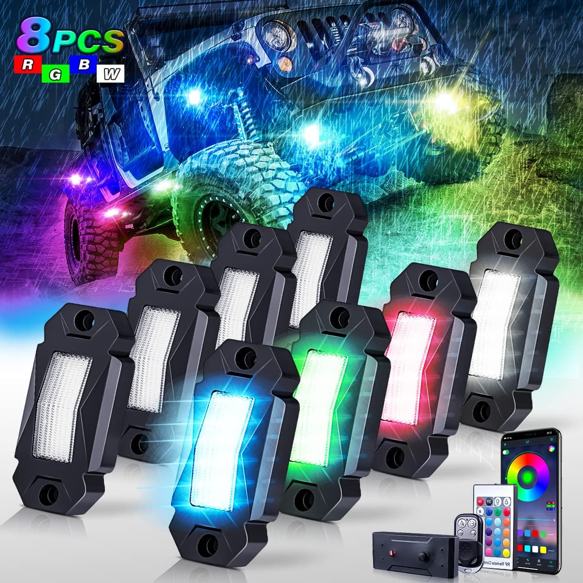 8 Pods RGBW LED Rock Lights Kit with Bluetooth App Control Z22262