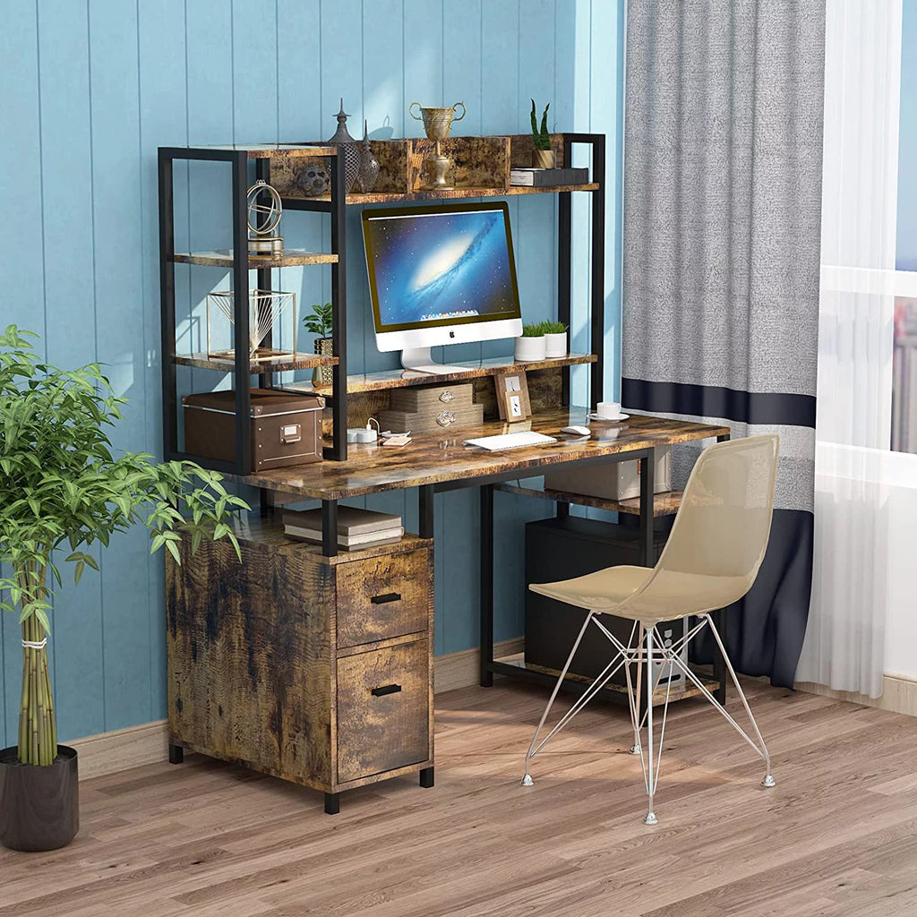 55" Computer Desk with Hutch and Storage Shelf F74186