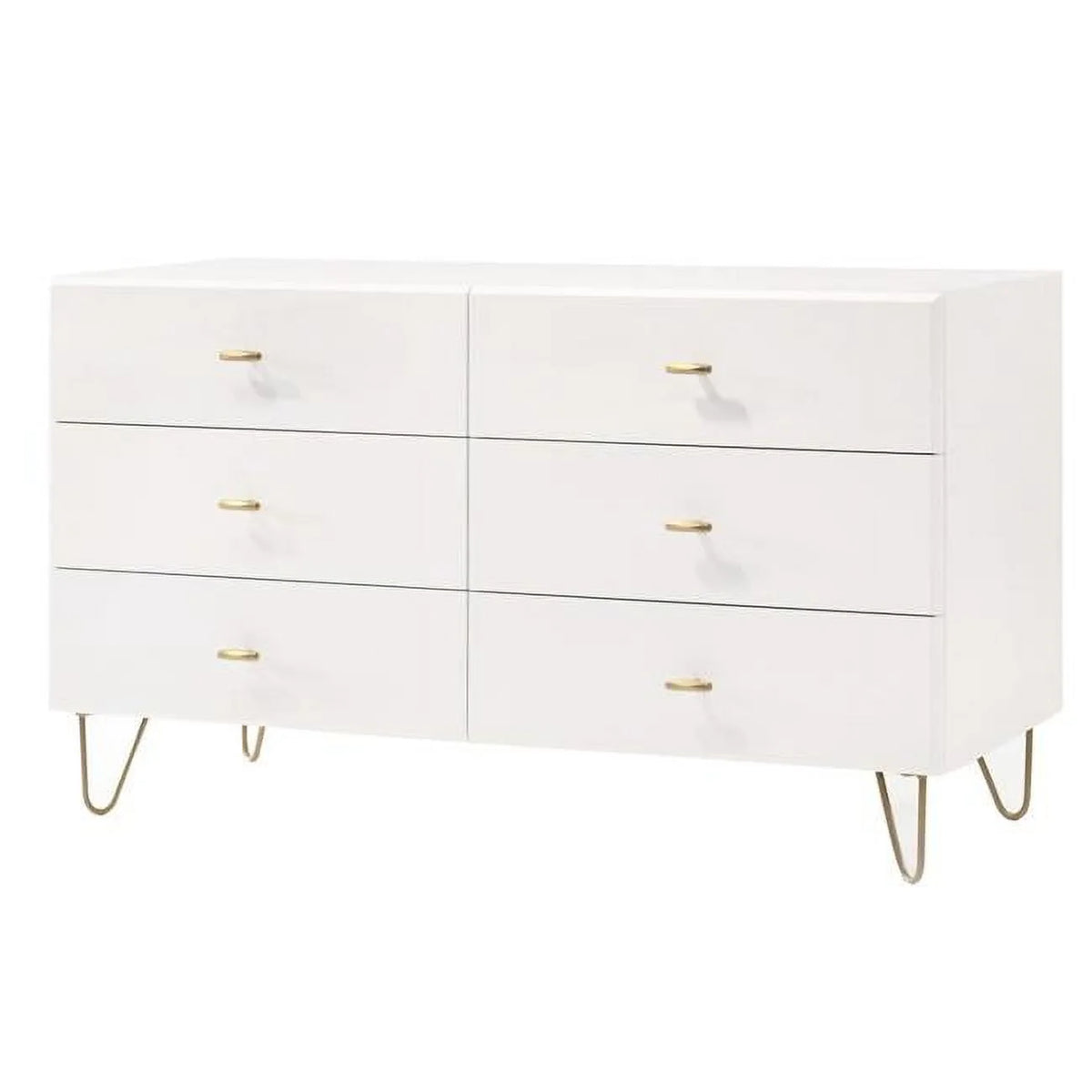 White 6 Drawer Wooden Dresser with Metal Hairpin Legs V240021