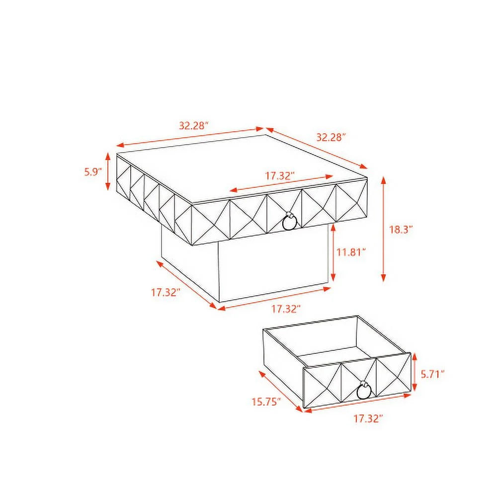 32.28" Square Retro Coffee Table with 2 Drawers F170