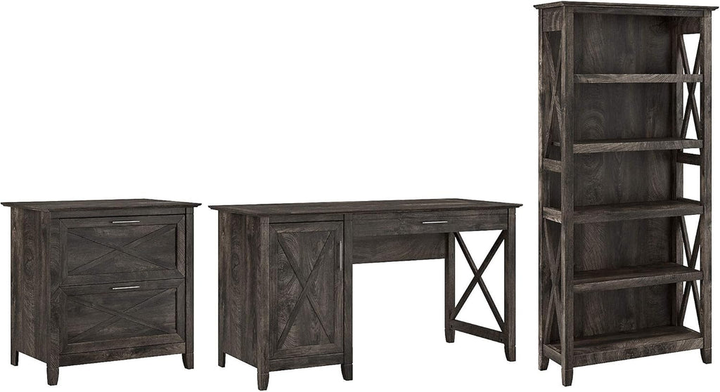 Reclaimed Pine Computer Desk with File Cabinet and Bookcase H4267