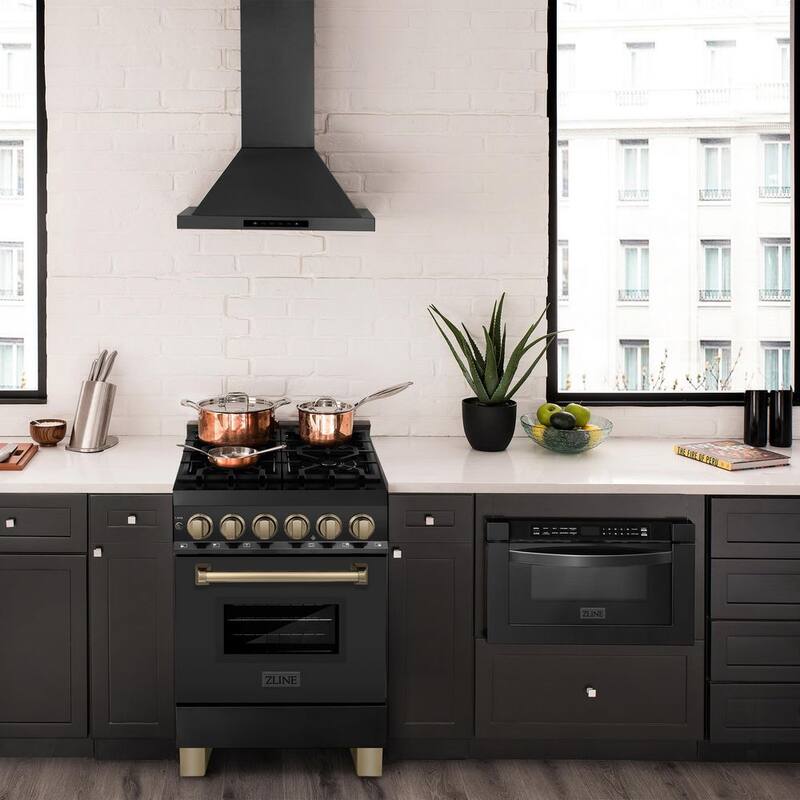 24 in. 4 Burner Dual Fuel Range in Black Stainless Steel and Champagne Bronze L4580