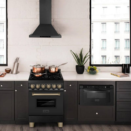 24 in. 4 Burner Dual Fuel Range in Black Stainless Steel and Champagne Bronze L4580