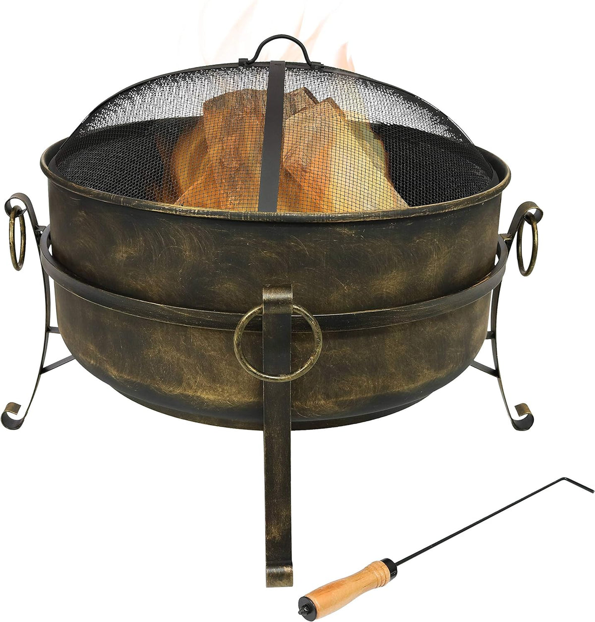 24 Inch Wood Burning Outdoor Fire Pit with Spark Screen and Poker T332