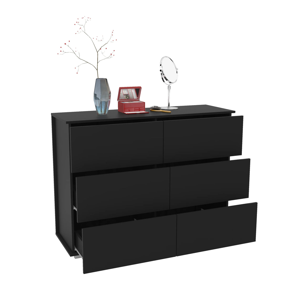 White 6 Drawer Wood Double Dresser T8325