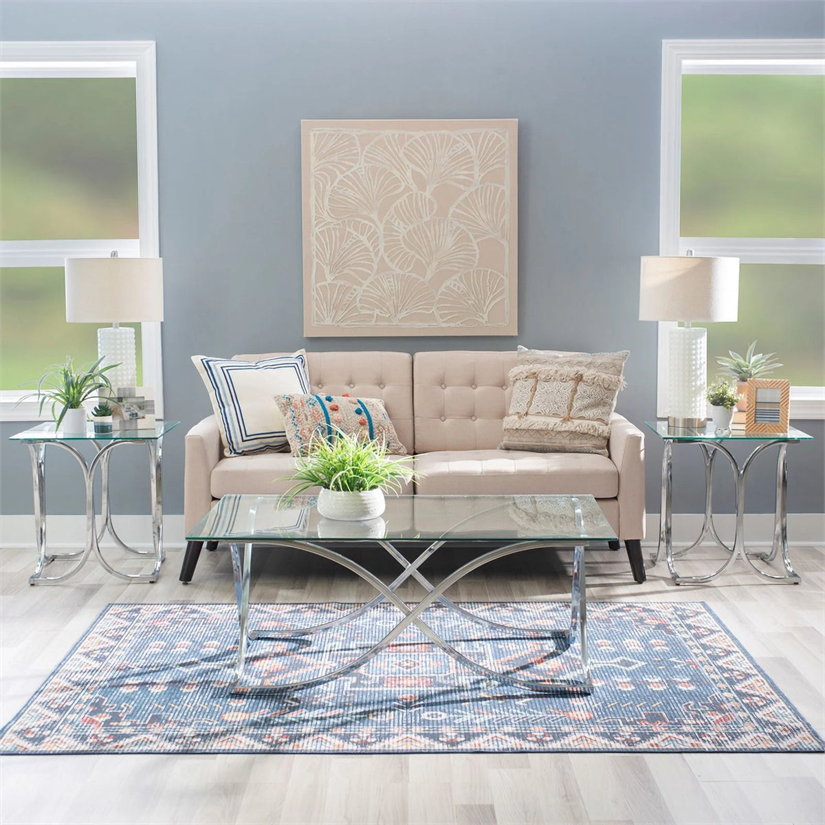 Glass Coffee and 2 End Table Set with Twisted Legs Q576632