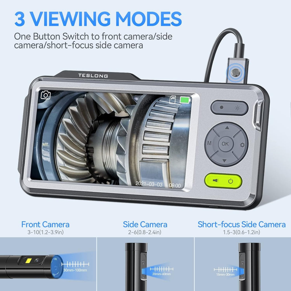 Triple Lens Endoscope Borescope Inspection Camera with 5'' Screen 16.5ft Y74289