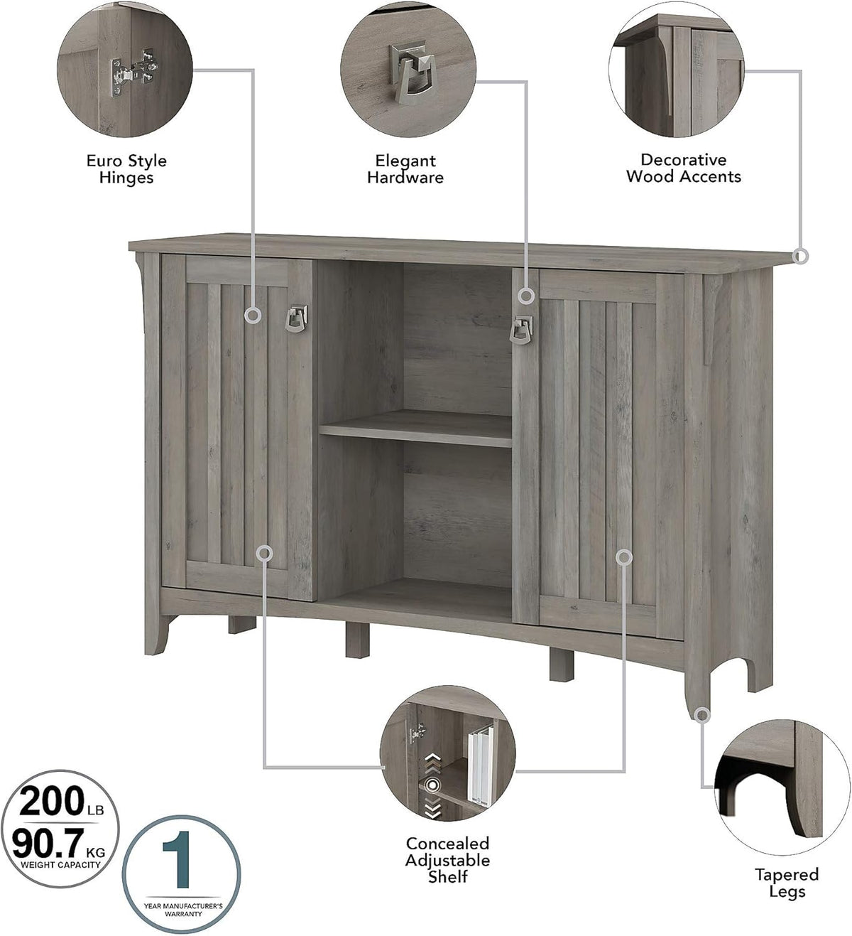 Driftwood Gray Accent Storage Cabinet with Doors S8808