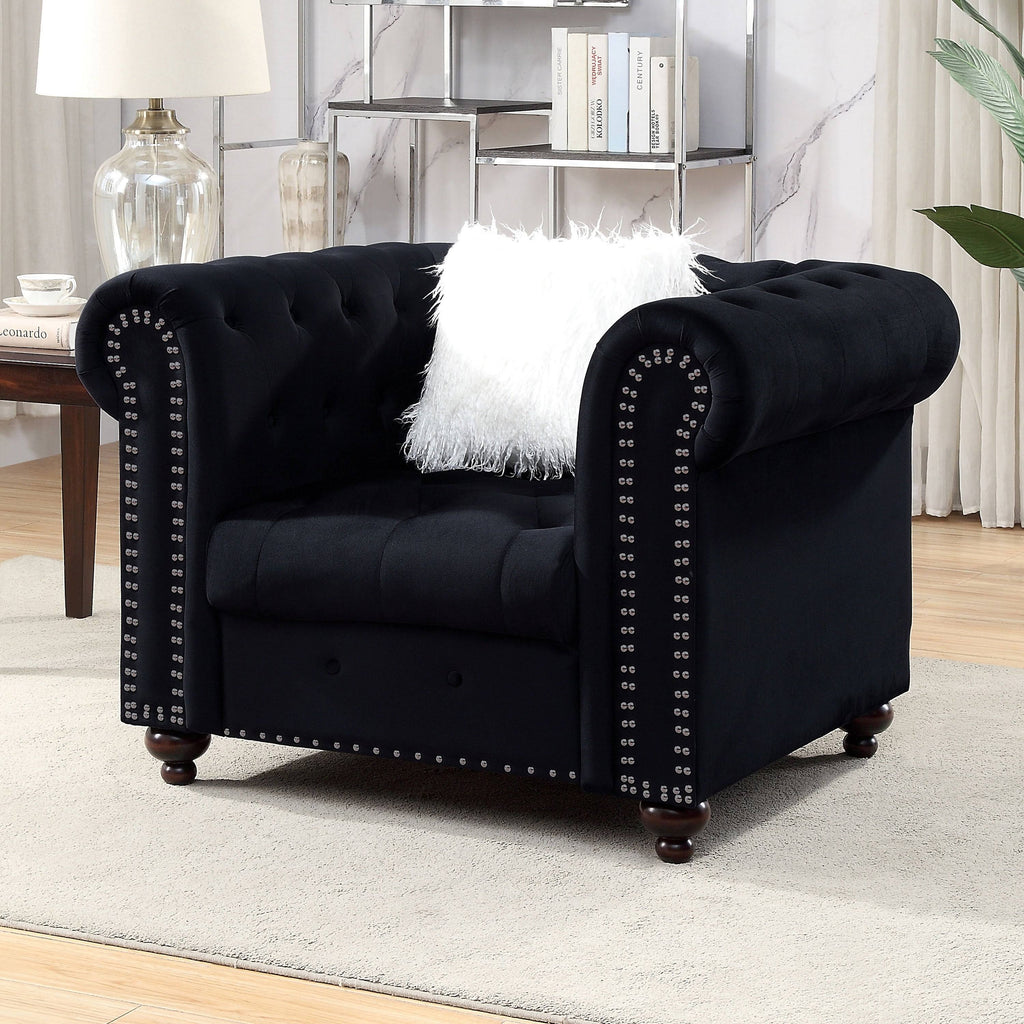 Black Tufted Fabric Chair F3468